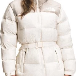 The North Face Women's Nuptse Belted Mid-Length Jacket Hawthorne Khaki