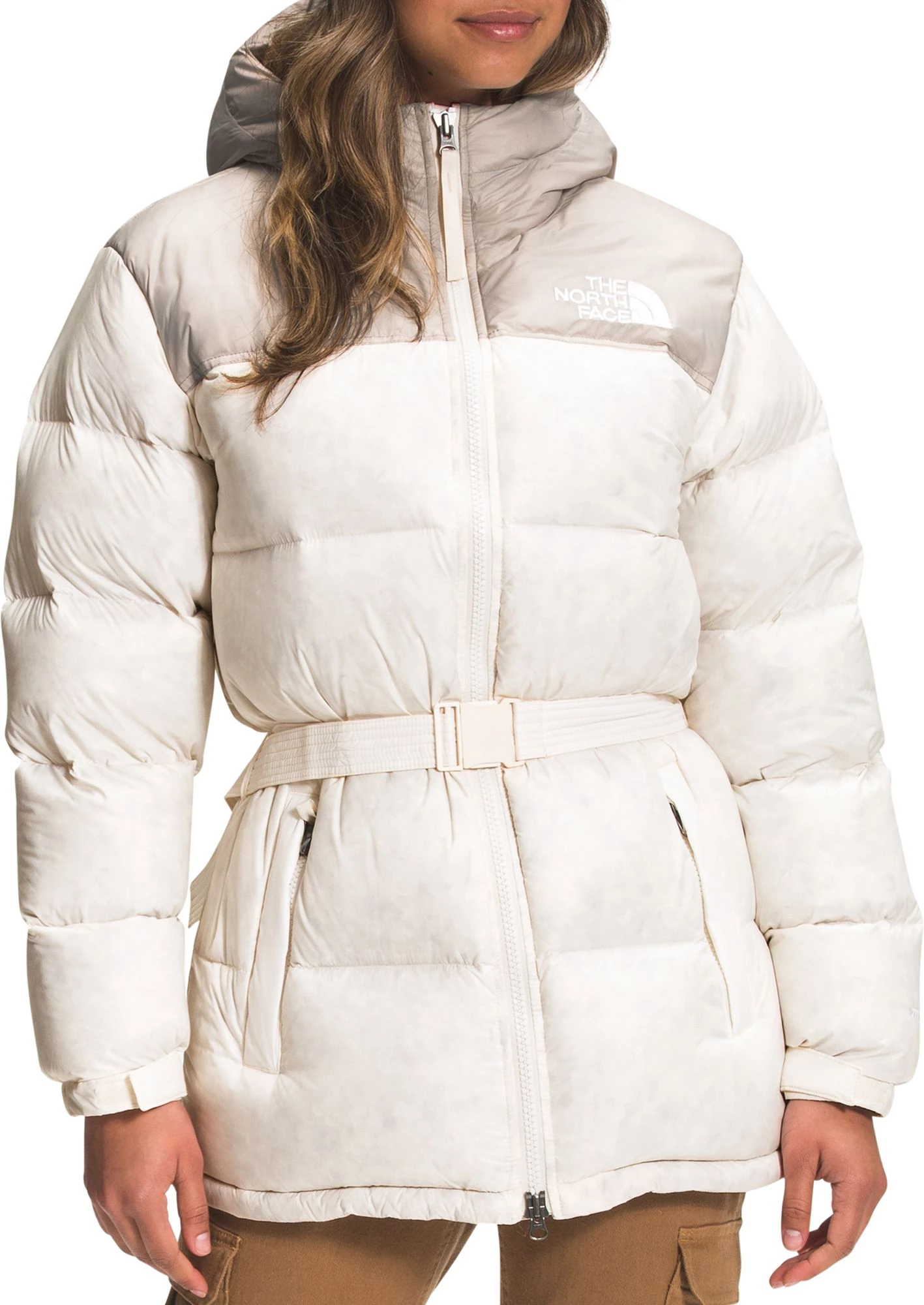 The North Face Women's Nuptse Belted Mid-Length Jacket Hawthorne Khaki 1 The North Face Women's Nuptse Belted Mid-Length Jacket Hawthorne Khaki