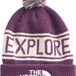 The North Face Retro Pom Beanie For Men Pikes Purple/gardenia Wht